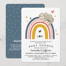 Modern Cute Baby Sloth Rainbow Baby shower Kaart