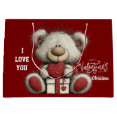Modern Cute Bear Happy Valentines Day Name Groot Cadeauzakje (Voorkant)