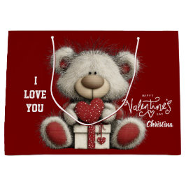Modern Cute Bear Happy Valentines Day Name Groot Cadeauzakje
