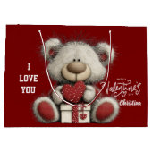 Modern Cute Bear Happy Valentines Day Name  Groot Cadeauzakje (Achterkant)