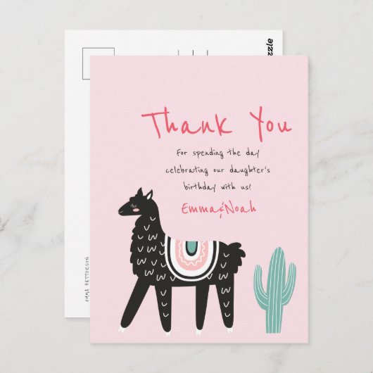 Modern Cute Birthday Party Llama Hartelijk dank Briefkaart (Voorkant / Achterkant)