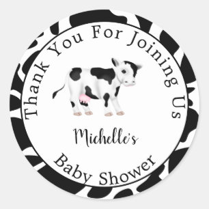 Modern Cute Black White Koe Print Baby shower Ronde Sticker