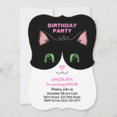 Modern Cute Black White Tuxedo Cat Invitation Kaart (Voorkant)