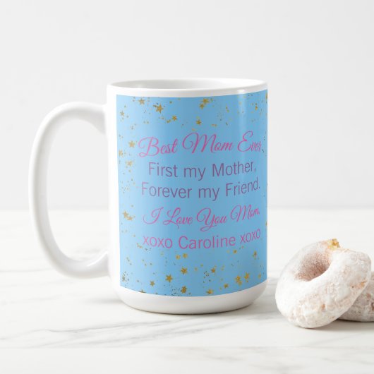 Modern Cute Blue Best Mam Ever Quote Moederdag Koffiemok (Met donut)
