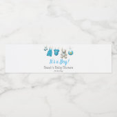 Modern Cute Blue Boy Baby shower Waterfles Etiket (Enkel label)