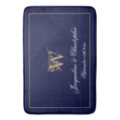 Modern Cute Blue Monogram Names Pas getrouwd Weddi Badmat (Voorkant Verticaal)