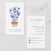 Modern Cute Blue Potted Flower Florist Designer Visitekaartje (Voorkant / Achterkant)