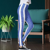 Modern Cute Blue White Glitter Sparkles Stripes Leggings