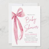 Modern Cute Blush Pink Bow Baby Shower Kaart (Voorkant)