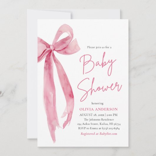 Modern Cute Blush Pink Bow Baby Shower Kaart (Voorkant)