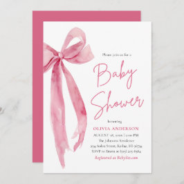 Modern Cute Blush Pink Bow Baby Shower Kaart