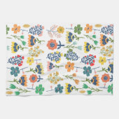 Modern cute botanical pattern Pink Blue yellow Theedoek (Horizontaal)