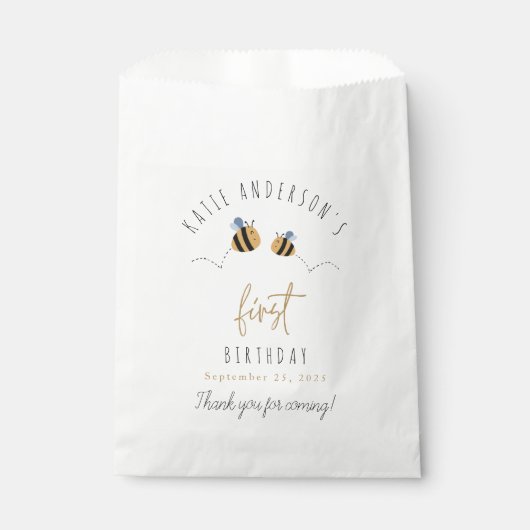 Modern Cute Bumblebee First Birthday Bedankzakje (Voorkant)