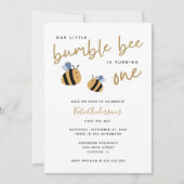 Modern Cute Bumblebee First Birthday Invitation Kaart (Voorkant)