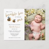 Modern Cute Bumblebee First Birthday Invitation Uitnodiging Briefkaart (Voorkant)