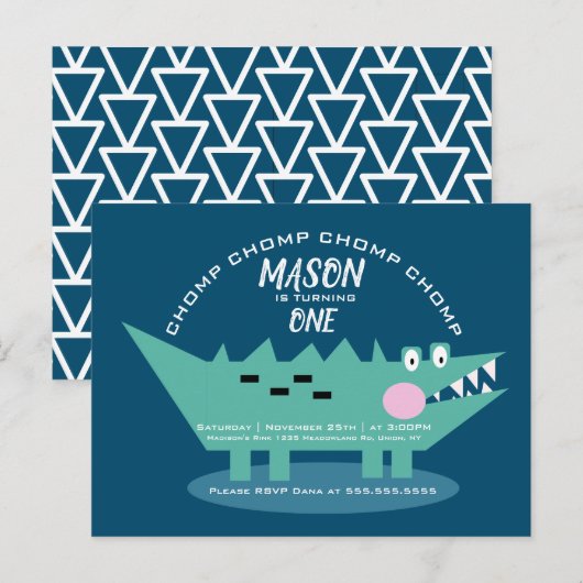 Modern Cute Chomping Alligator Safari Birthday Briefkaart (Voorkant / Achterkant)