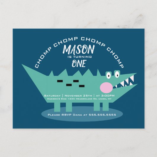 Modern Cute Chomping Alligator Safari Birthday Briefkaart (Voorkant)