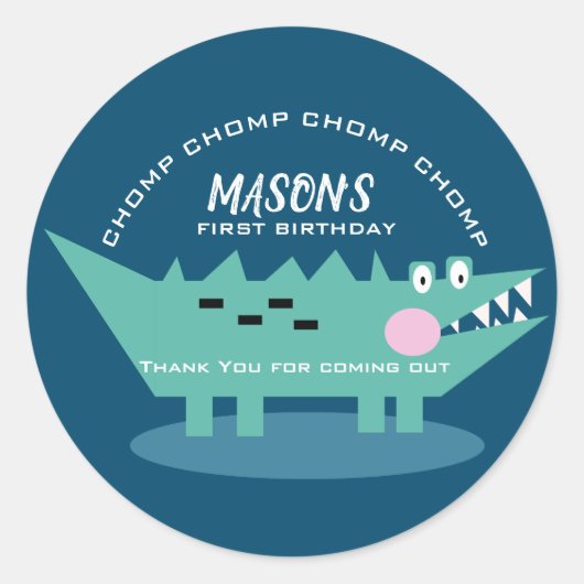 Modern Cute Chomping Alligator Safari Birthday Ronde Sticker (Voorkant)