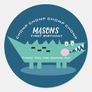 Modern Cute Chomping Alligator Safari Birthday Ronde Sticker