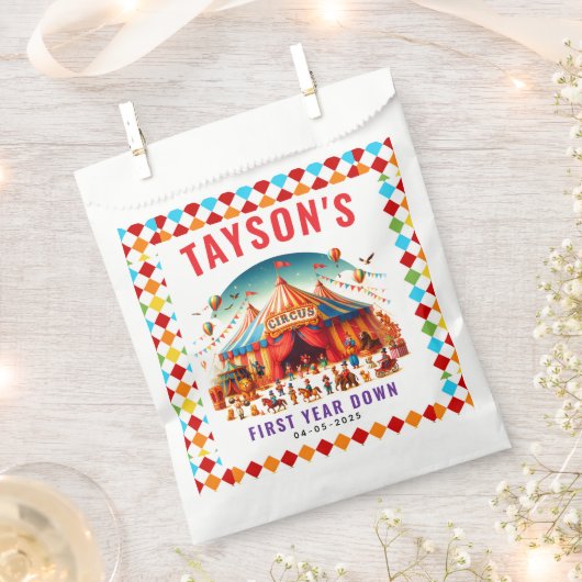 Modern Cute Circus Carnival 1st Birthday Bedankzakje (Geknipt)