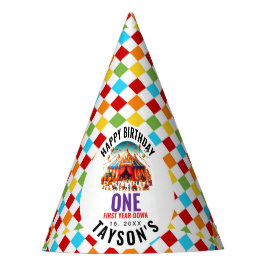 Modern Cute Circus Carnival 1st Birthday Feesthoedjes