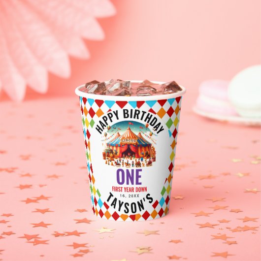 Modern Cute Circus Carnival 1st Birthday  Papieren Bekers (Insitu)