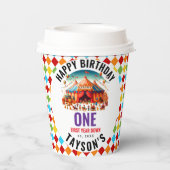 Modern Cute Circus Carnival 1st Birthday  Papieren Bekers (Achterkant)
