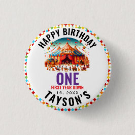Modern Cute Circus Carnival 1st Birthday Ronde Button 3,2 Cm