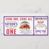 Modern Cute Circus Carnival 1st Birthday Ticket  Kaart (Voorkant)