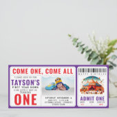 Modern Cute Circus Carnival 1st Birthday Ticket  Kaart (Staand voorkant)