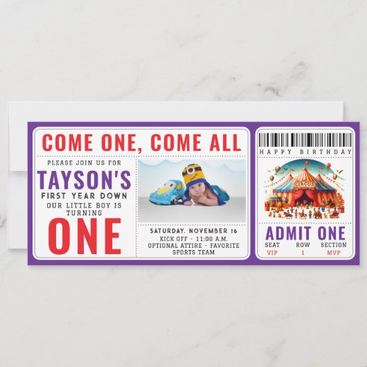 Modern Cute Circus Carnival 1st Birthday Ticket  Kaart (Voorkant)