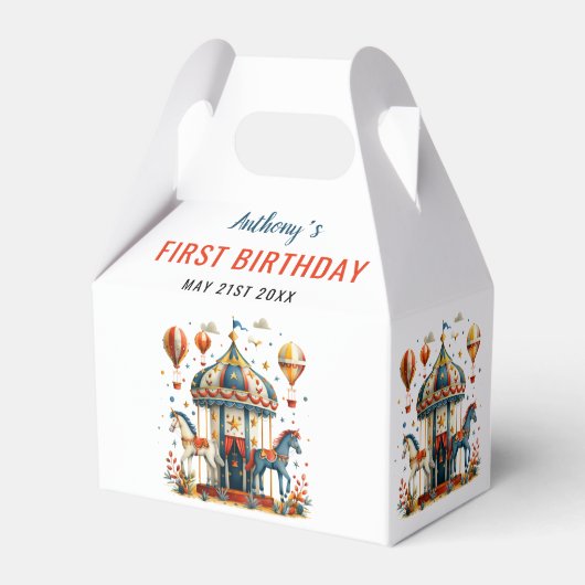Modern Cute Circus Carnival Festival 1e verjaardag Bedankdoosjes (Achterkant)