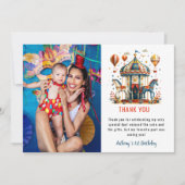 Modern Cute Circus Carnival Festival 1e verjaardag Bedankkaart (Voorkant)