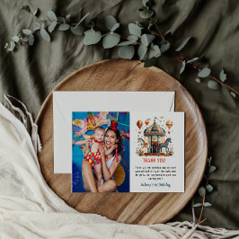 Modern Cute Circus Carnival Festival 1e verjaardag Bedankkaart