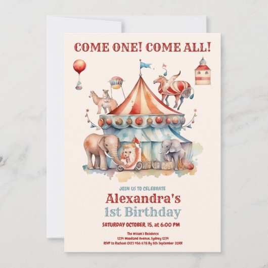 Modern Cute Circus Carnival Festival 1e verjaardag Kaart (Voorkant)