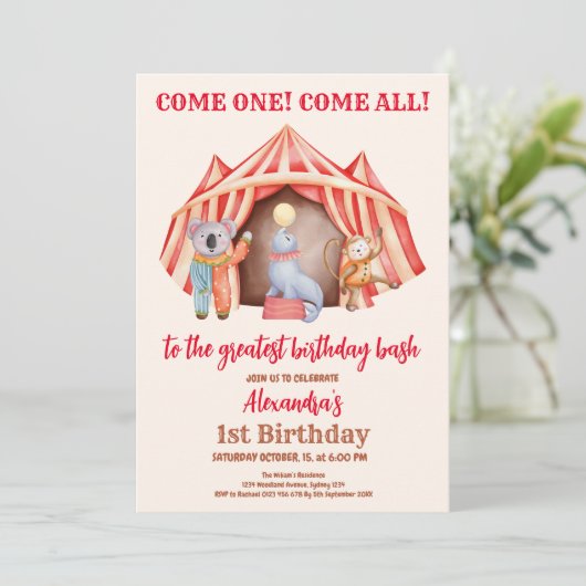 Modern Cute Circus Carnival Festival 1e verjaardag Kaart (Staand voorkant)