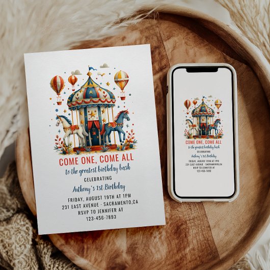 Modern Cute Circus Carnival Festival 1e verjaardag Kaart