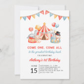 Modern Cute Circus Carnival Festival 1e verjaardag Kaart (Voorkant)