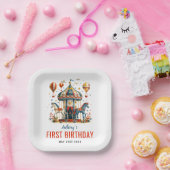 Modern Cute Circus Carnival Festival 1e verjaardag Papieren Bordje (Feest)