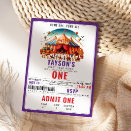 Modern Cute Circus Carnival Festival 1st Birthday Kaart