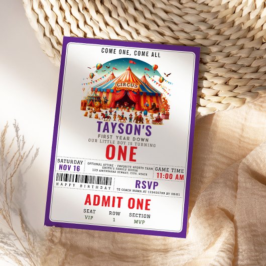 Modern Cute Circus Carnival Festival 1st Birthday Kaart