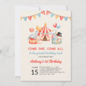 Modern Cute Circus Carnival Fiesta First Birthday Kaart (Voorkant)