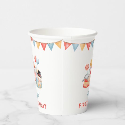 Modern Cute Circus Carnival Fiesta First Birthday Papieren Bekers (Rechts)