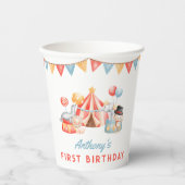Modern Cute Circus Carnival Fiesta First Birthday Papieren Bekers (Voorkant)