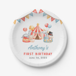 Modern Cute Circus Carnival Fiesta First Birthday Papieren Bordje
