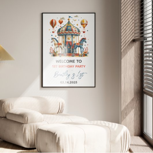 Modern Cute Circus Carnival Fiesta First Birthday Poster