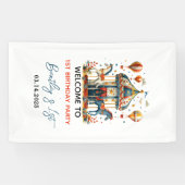 Modern Cute Circus Carnival Fiesta First Birthday Spandoek (Horizontaal)