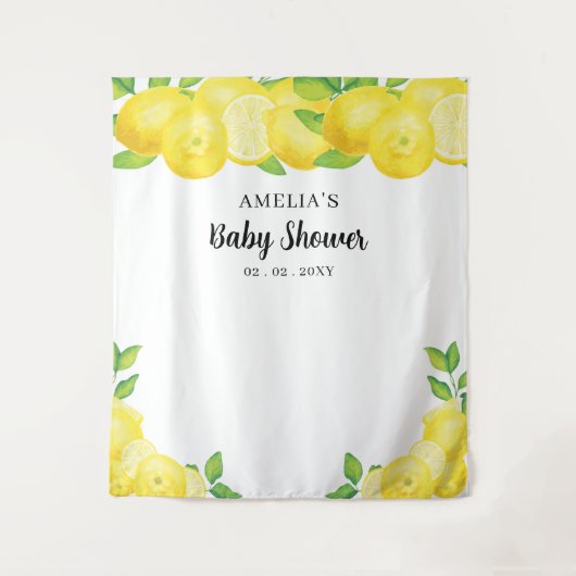 Modern Cute Citrus Lemon Baby shower Backdrop Wandkleed (Voorkant)