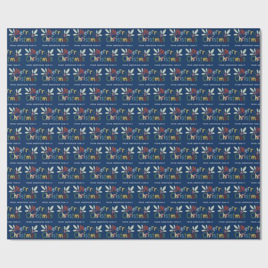 Modern Cute Colorful Merry-kerstmarineblauw Cadeaupapier (Vlak)