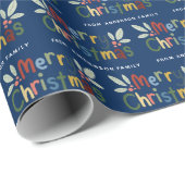 Modern Cute Colorful Merry-kerstmarineblauw Cadeaupapier (Rol Hoek)
